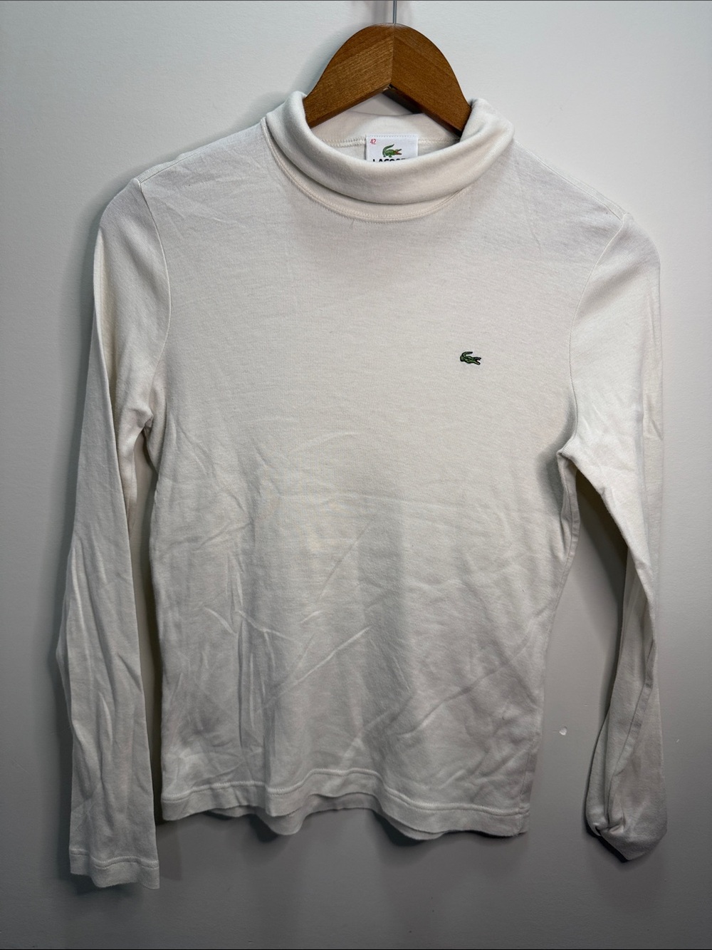 Lacoste Cream Turtleneck Long Sleeve Top Size 45 or 23.5x19